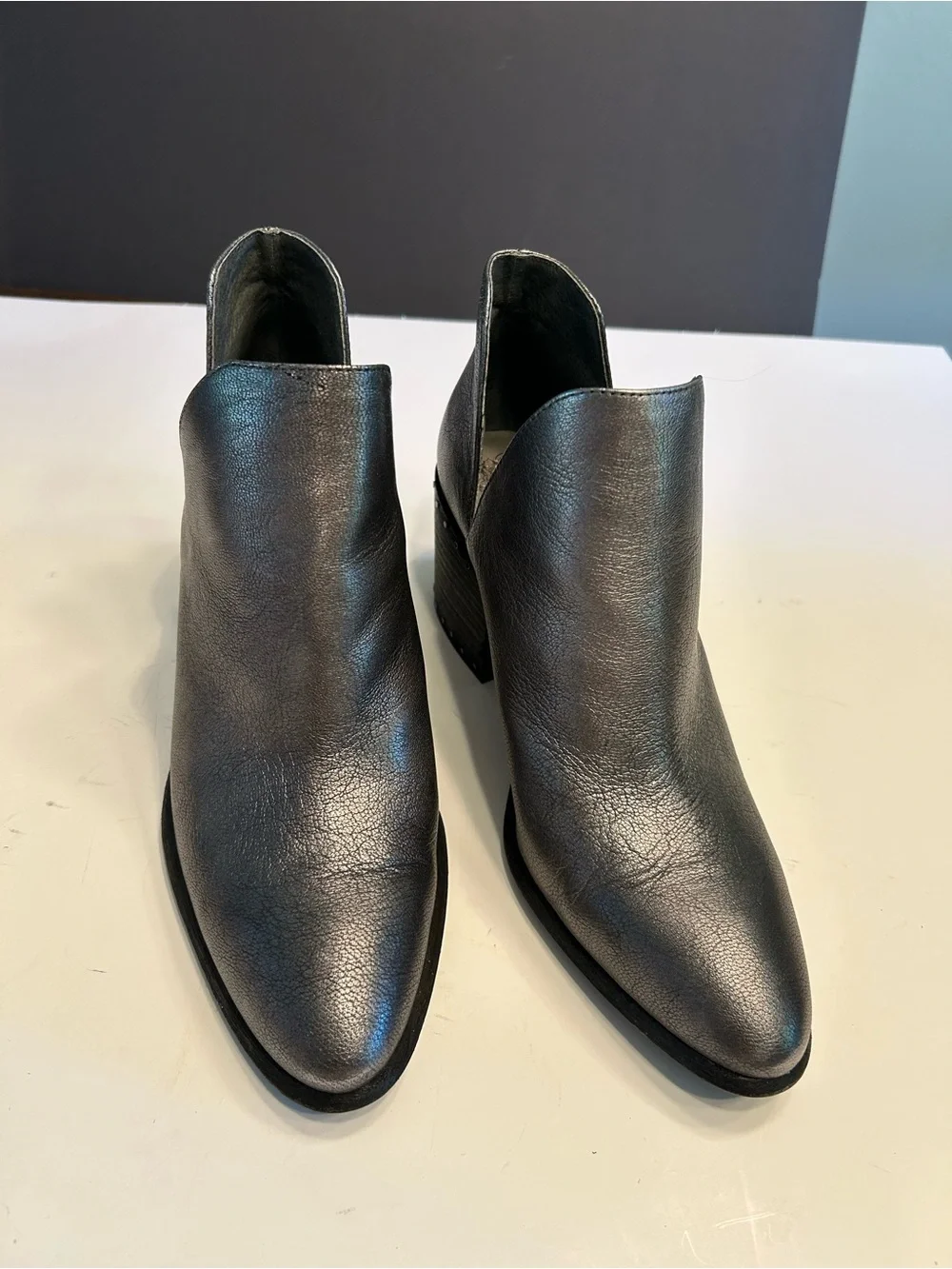 Vince Camuto grey Leather Slip-On Ankle Booties